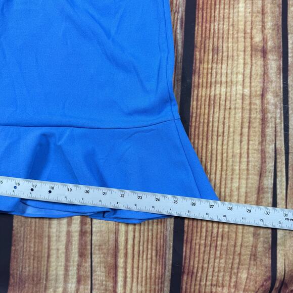 New Karl Lagerfeld Flared Ruffle Dress Womens 6 Blue Short Sleeve Back Zip Paris - Picture 11 of 11